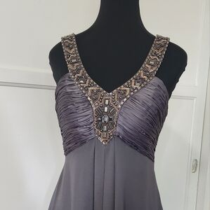Sue Wong beaded cocktail dress gray